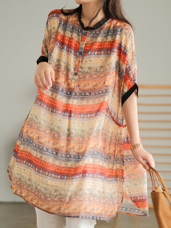 Lightweight Printed Sunscreen Loose Raglan Sleeve Shirt