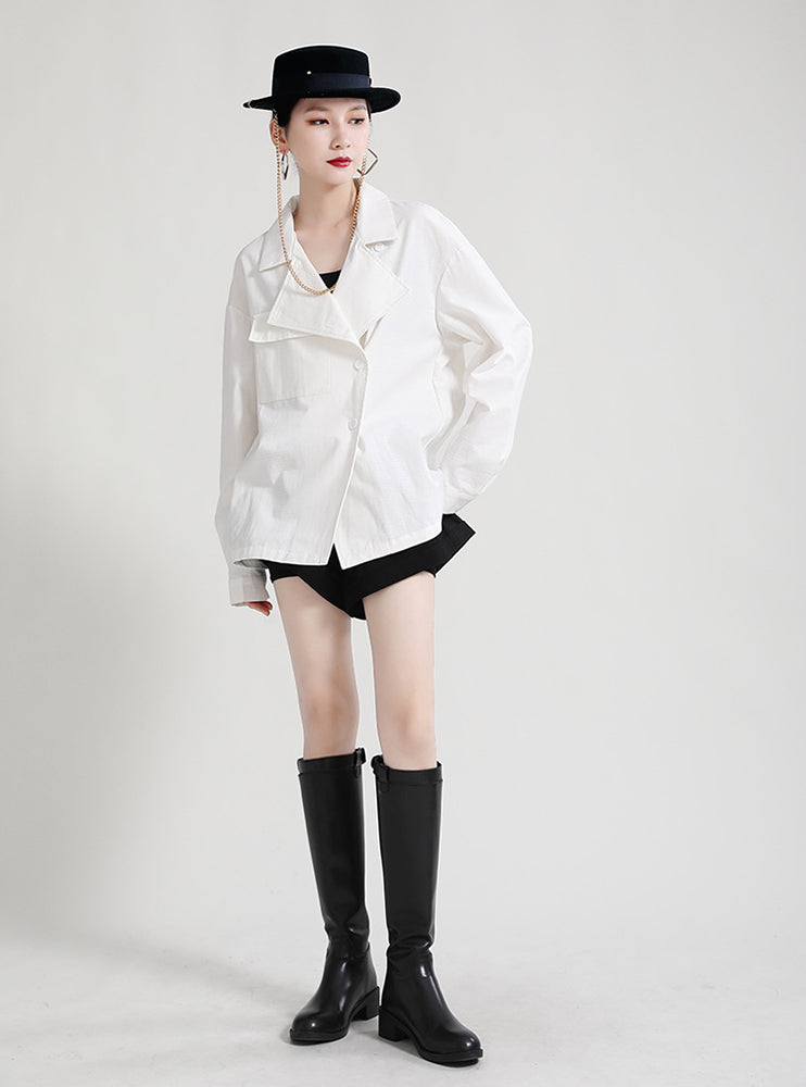 Casual Lapel Collar Irregular Design Long Sleeve Shirt
