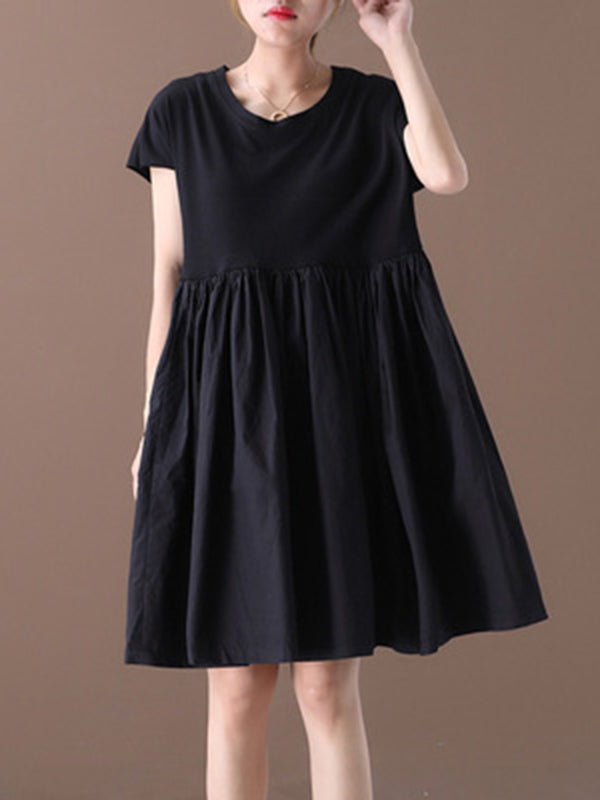 Artistic Retro Round-Neck Dress