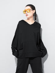 Women V-Neck Hooded Pocket Sweatshirt