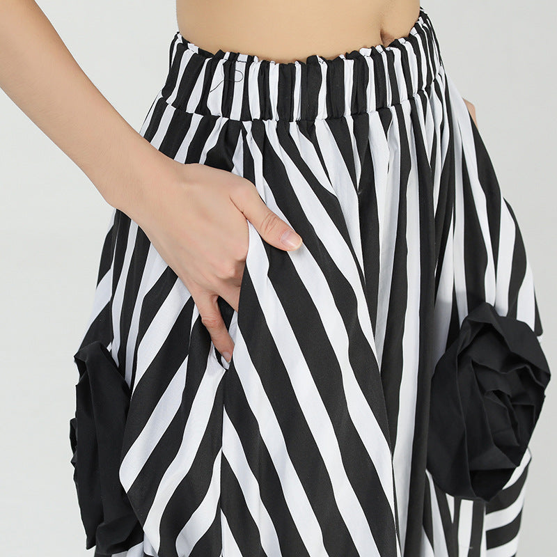 Women Bud Vertical Stripe Irregular Skirt