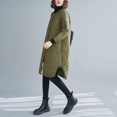 Women Round Neck Zipper Solid Color Casual Coat