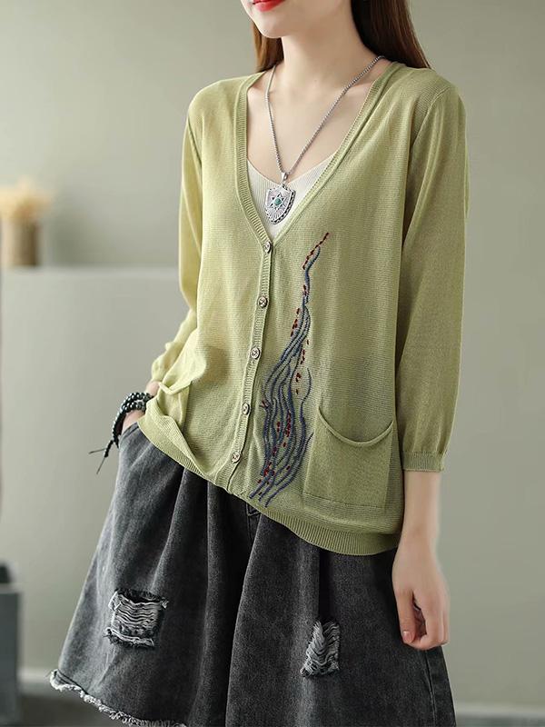 Simple Light Knitting Embroidered Shirt