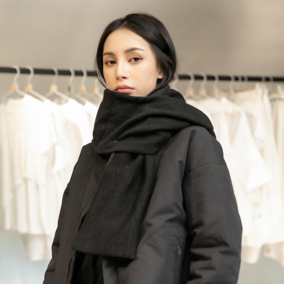 Simple Black All-Match Hooded Scarf