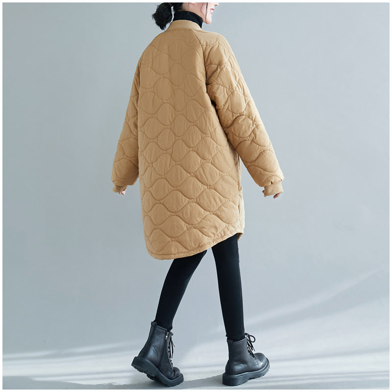 Women Stand Collar Plaid Solid Color Casual Coat