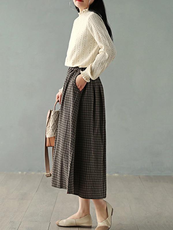 Vintage Loose Plaid A-Line Skirt