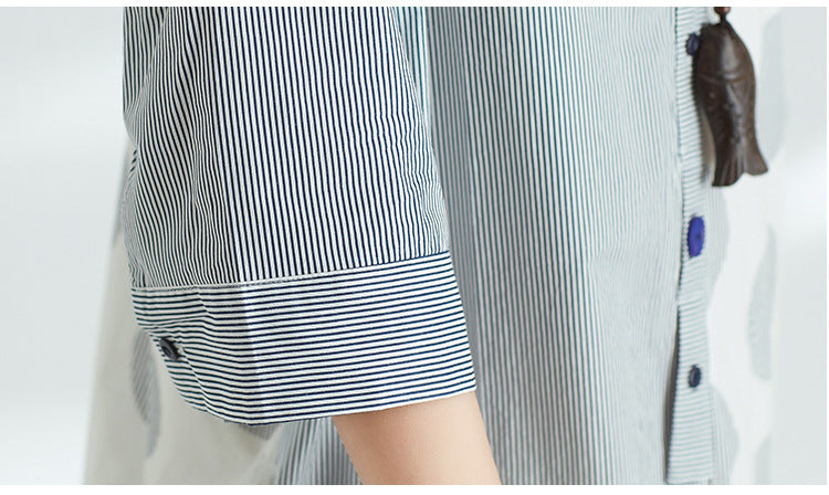 Stripe Stitching Loose Short-Sleeved Blouse Dress
