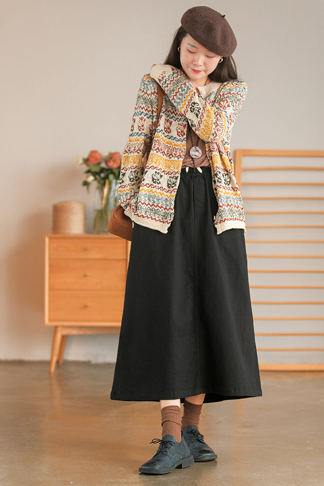 Printed Long Sleeve Knitted Outerwear