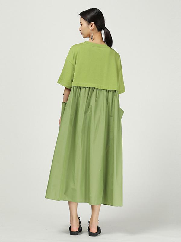Loose Cropped Splicing Round-Neck Dress