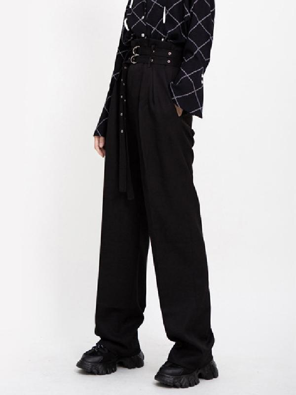 Casual Belted Mop-floor Wide Leg Pants