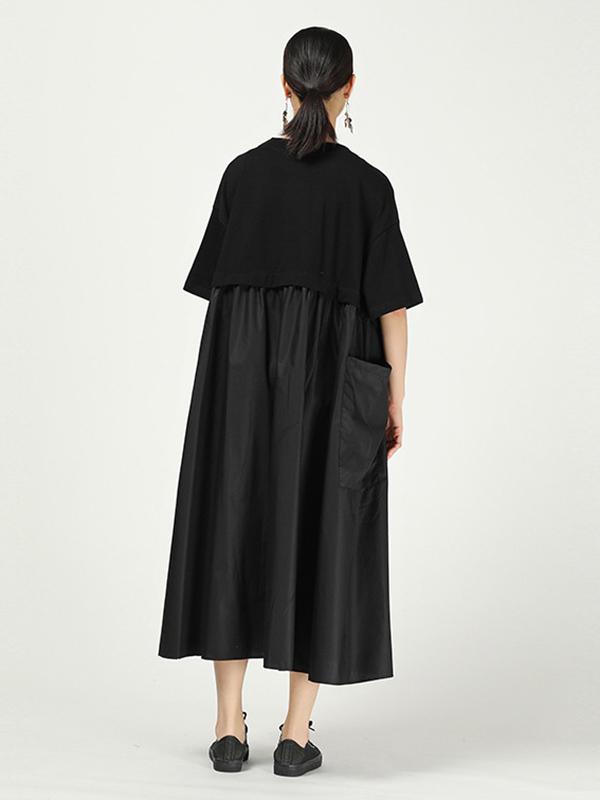 Loose Cropped Splicing Round-Neck Dress
