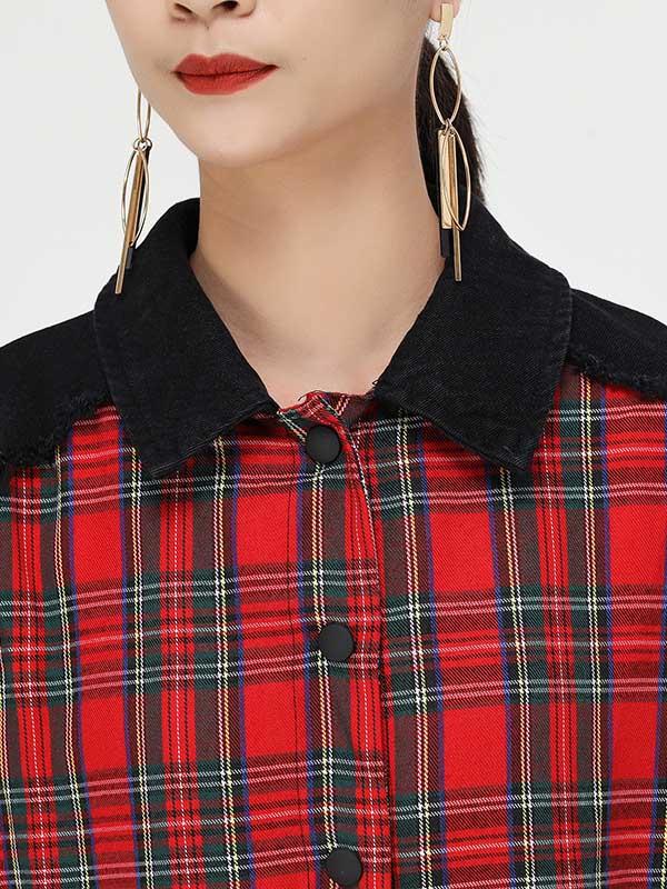Casual Plaid Split-Joint  Long Shirt Dress