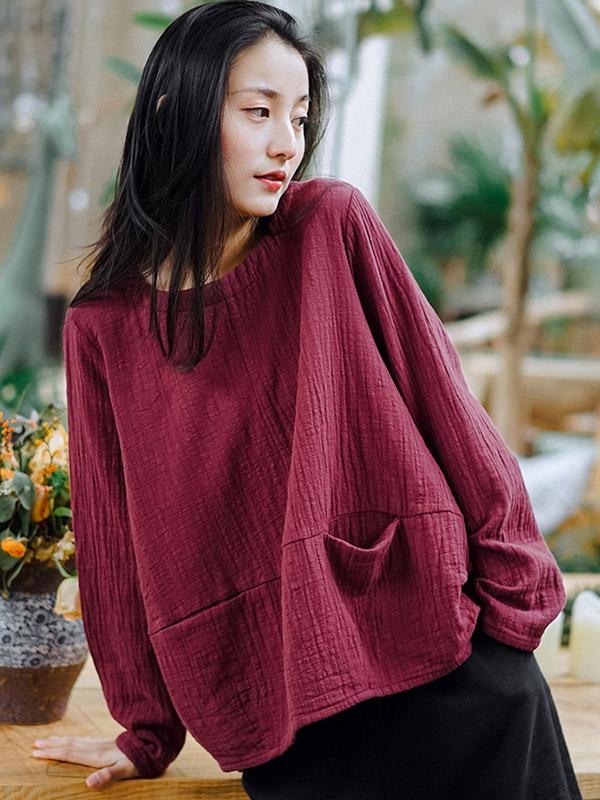 Loose High-Low Pleated Round Neck T-Shirt