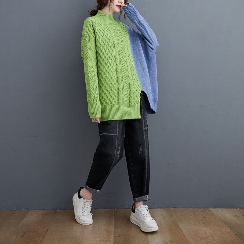 Turtleneck Simple Contrast Color Knit Sweater