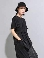 Casual Cropped Ruffled Black T-Shirts