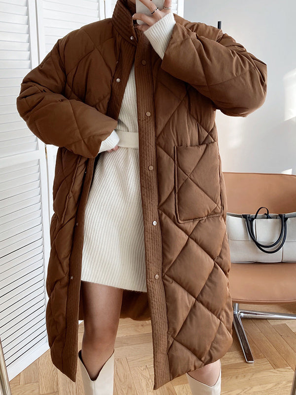 Women Stand Collar Solid Color Casual Coat