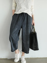 Loose Retro Patches Drawstring Ninth Harem Pants