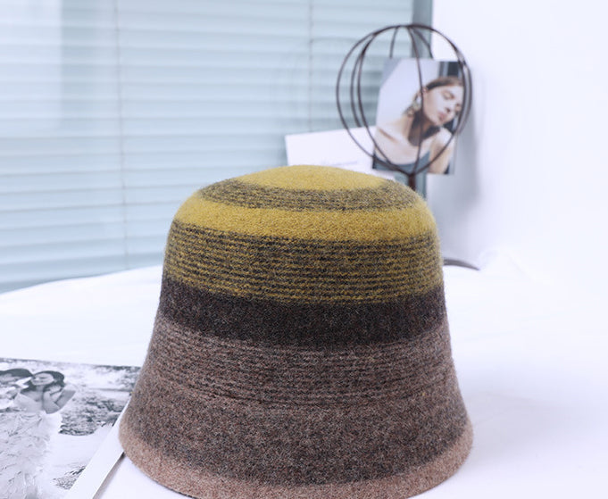 Retro Simple Striped Wool Warmer Basin Cap