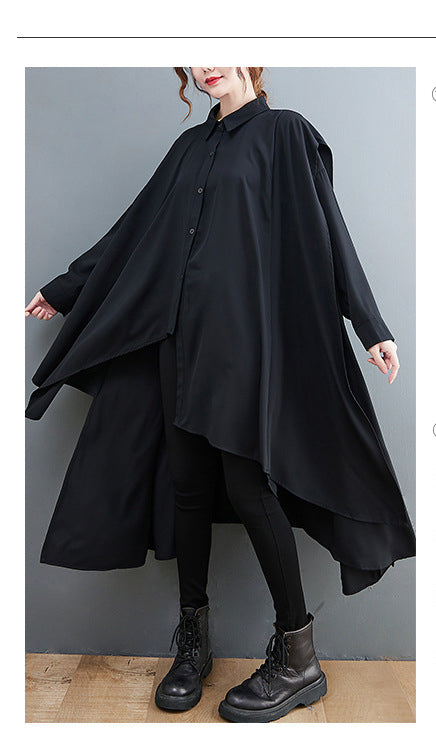 Solid Color Lapel Irregular Shirt Midi Dress