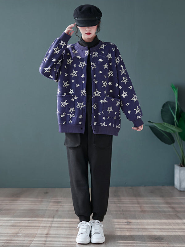 Women Round-Neck Casual Printed Coat