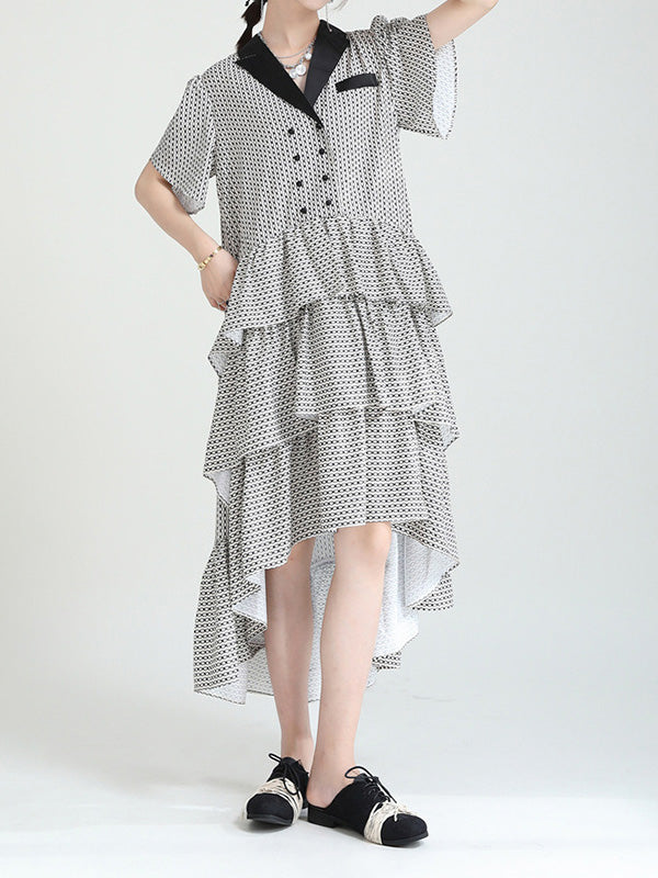 Lapel Simple Original Blouse Midi Dress