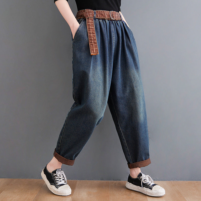 Women High Waist Solid Color Loose Casual Pants