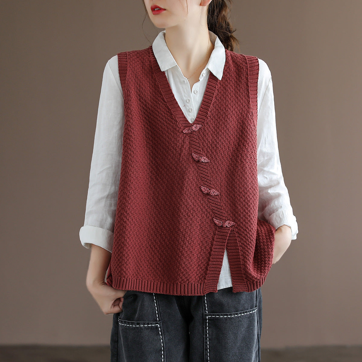 Retro Lapel Button-Down V-Neck Vest