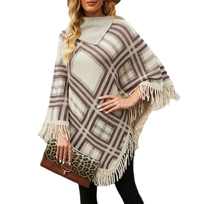 Casual Plaid Knitted Lapel Shawl Sweater