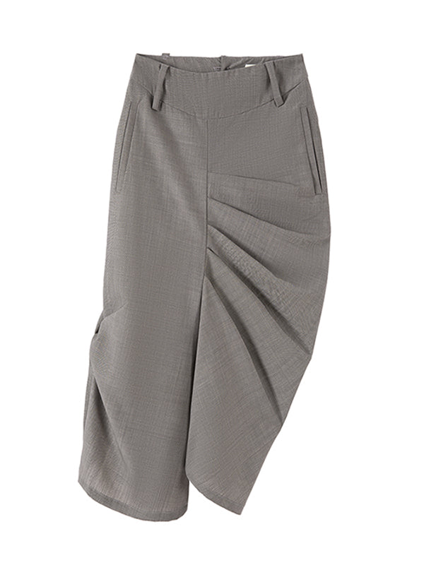 Roomy Asymmetric Pleated Pure Color Skirts