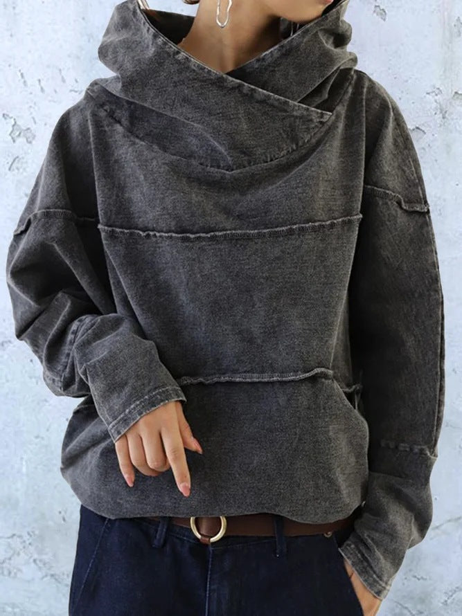 Stitching Hooded Loose Denim Top