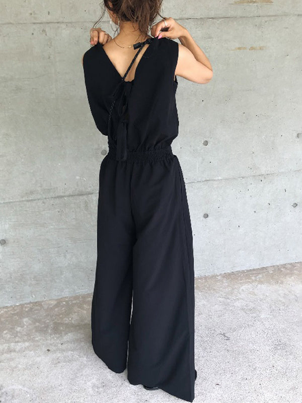 Summer Sleeveless V-Neck Solid Jumpsuit