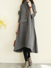 Women High Collar Irregular Dress