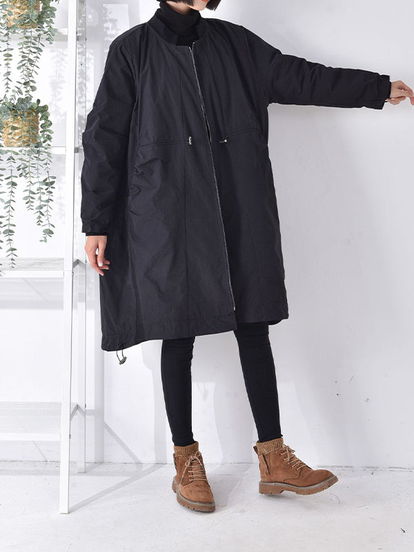 Women Round Neck Solid Color Casual Coat