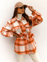 Casual Plaid Long Sleeve Thicken Shirt With Belt