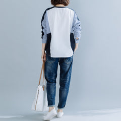 Long-Sleeved Stitching Button-Decorated Blouses Shirts Top
