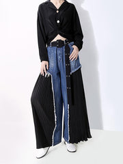 Loose Split-joint Pleated Jean Pants