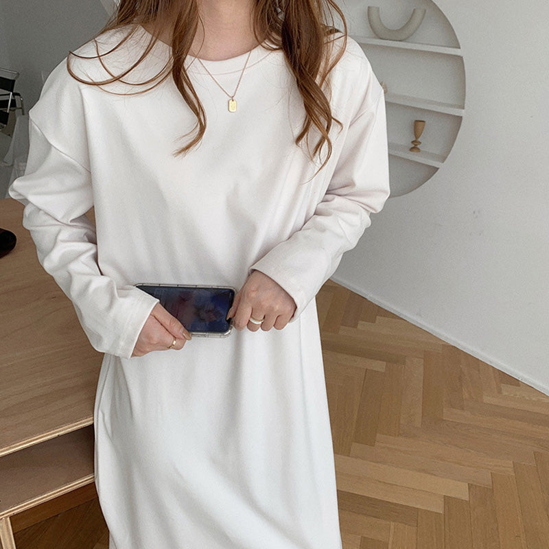 Simple Solid Color Long Sleeve  Maxi Dress