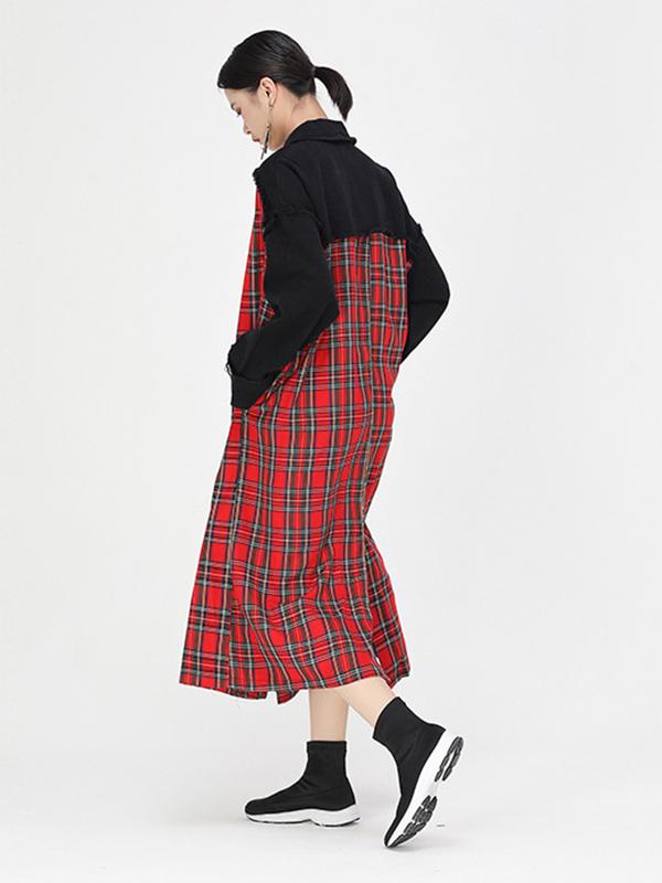 Casual Plaid Split-Joint  Long Shirt Dress