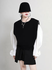 Retro Color Contrast Design Knitted Loose Waistcoat