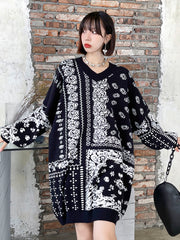 Loose Mid-Length Jacquard Retro Knitted Sweater