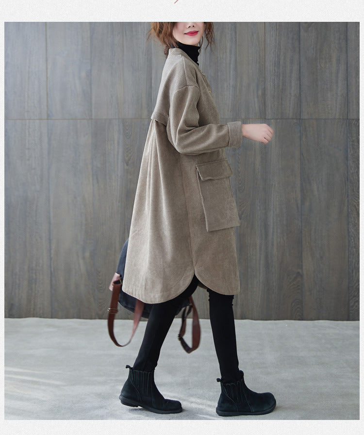 Women Stand Collar Solid Color Irregular Coat