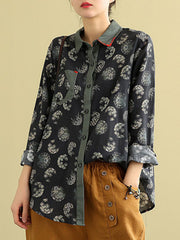 Artistic Retro Floral Shirt Blouse Tops