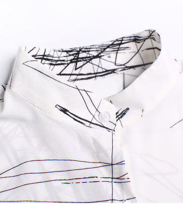 Loose Abstract Printed Irregular Stand-Collar Blouse