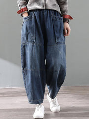 Loose Vintage Splicing Jean Wide-Leg Pants