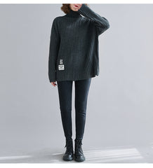 High-Neck Solid Knitting Sweater