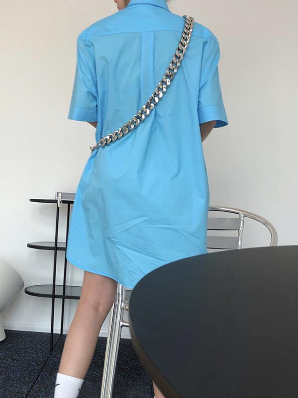 Original Solid Cropped Lapel Shirt Dress