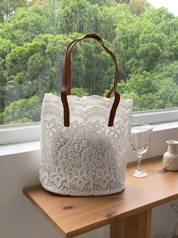 Solid Color Laced Bucket Bag