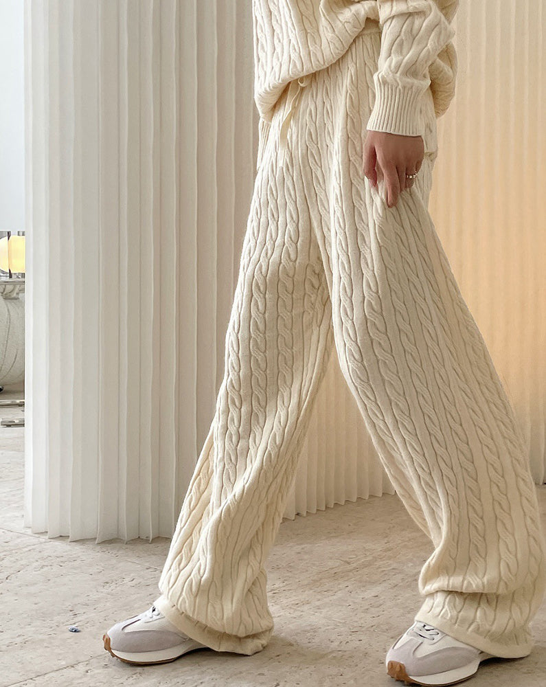 Cable High Waist Wide-Leg Knit Pants