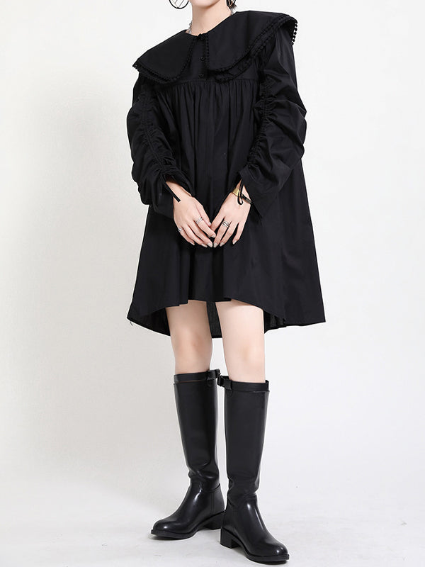 Women Loose Long Sleeve Drawstring Dress