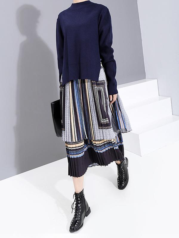 Two Pieces Printed Split-Joint Ruffled Long Dress
